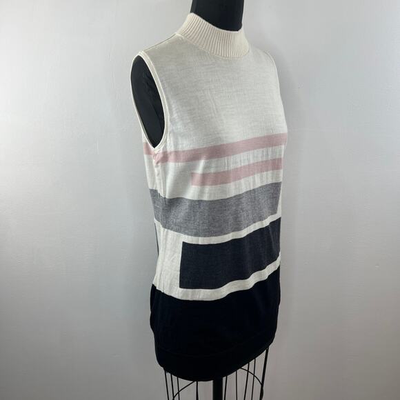 St. John Ivory Pink Striped Mock Neck Sleeveless Knit Top Sweater Colorblock M - Picture 3 of 7